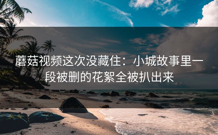 蘑菇视频这次没藏住:小城故事里一段被删的花絮全被扒出来